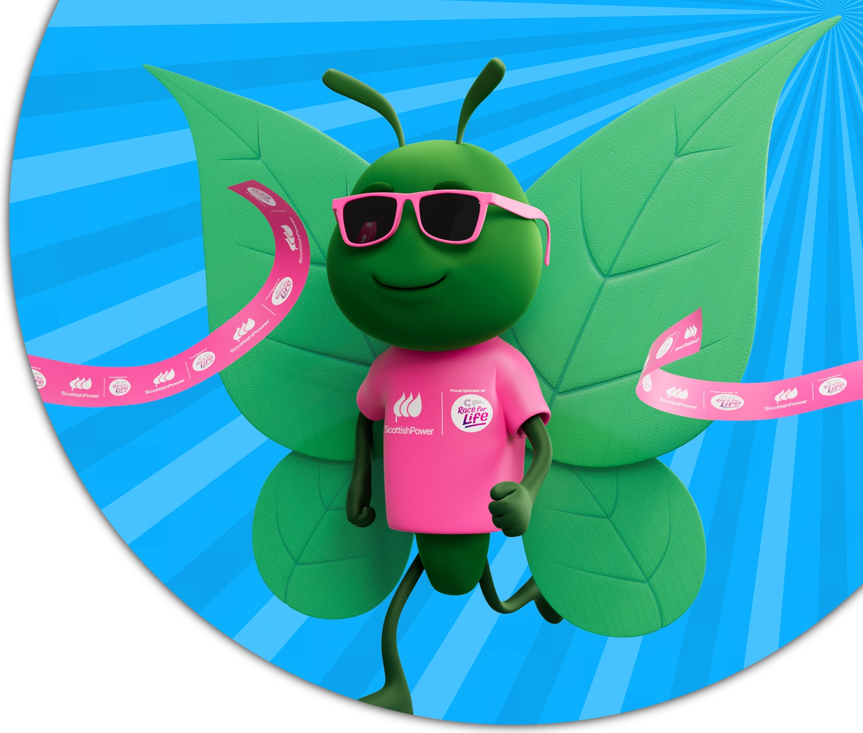 Image of Bruce the butterfly running in Race for Life